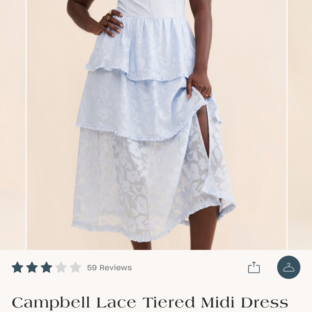 4SI3NNA Lace Tiered Midi Dress in Light Blue